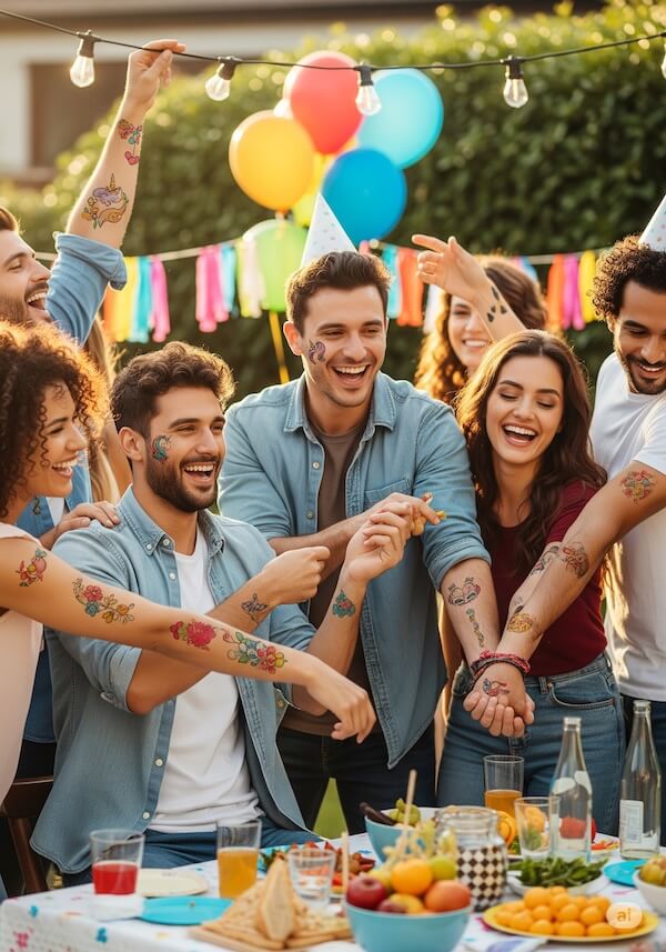 Adultes avec des tatouages ​​temporaires