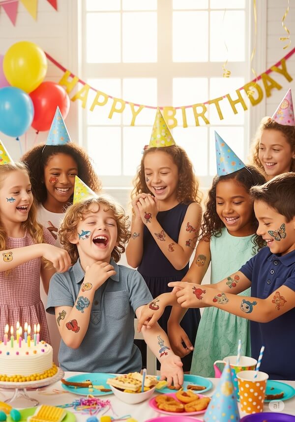 Children with temporary tattoos